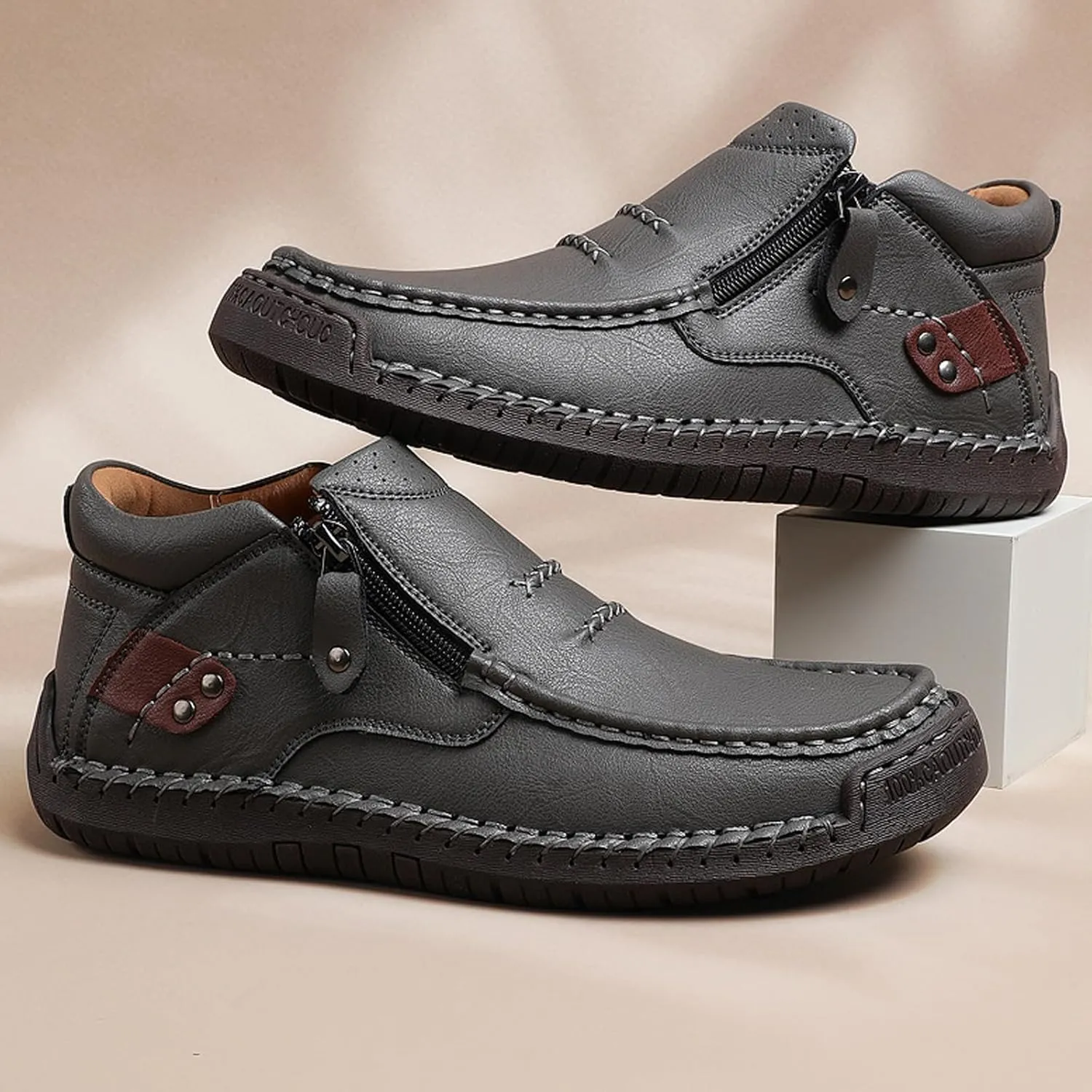 The First Young Driving Boots Men, Handmade Premium Leather Slip on Driving Boots Travel & Outdoor, Waterproof, Arch Support