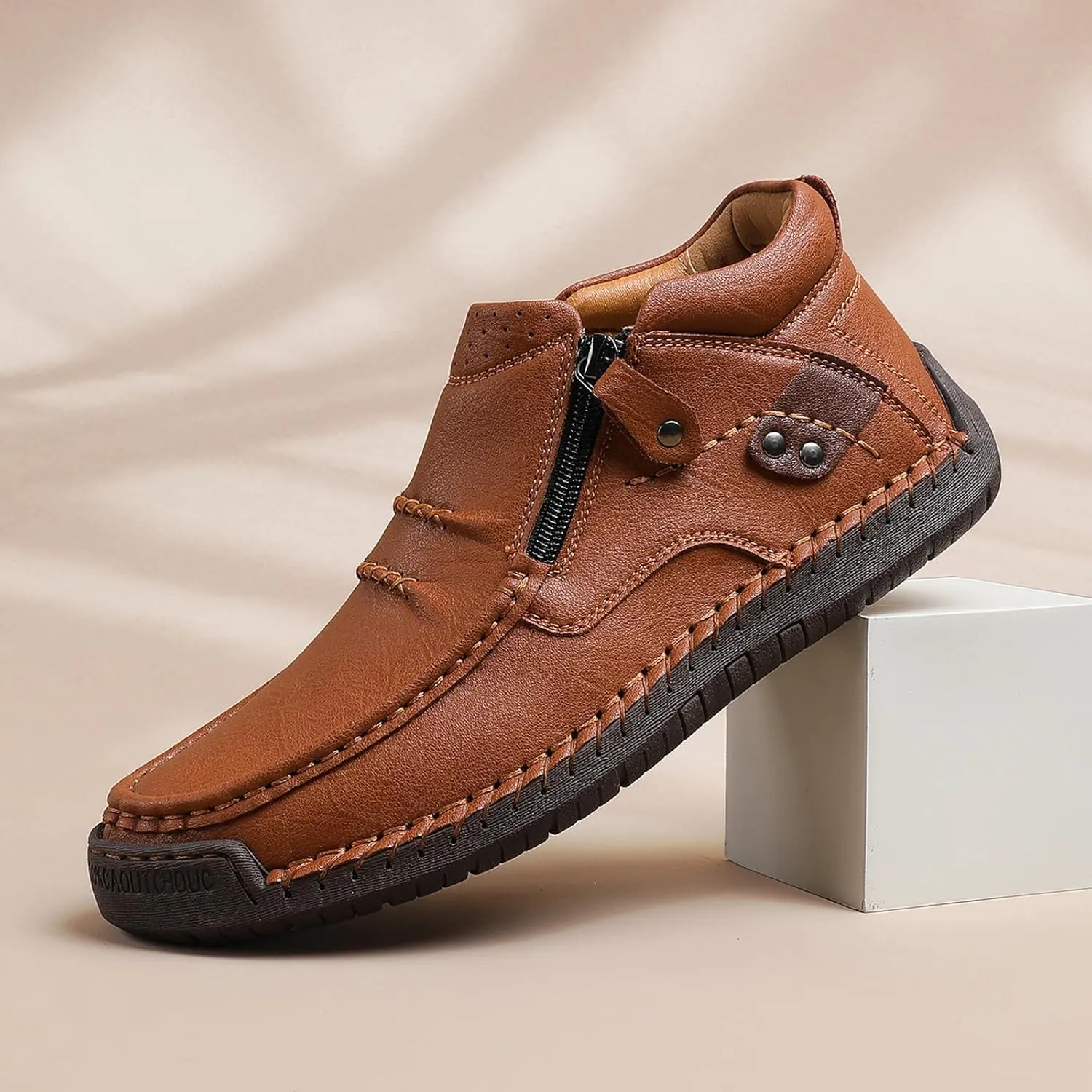 The First Young Driving Boots Men, Handmade Premium Leather Slip on Driving Boots Travel & Outdoor, Waterproof, Arch Support