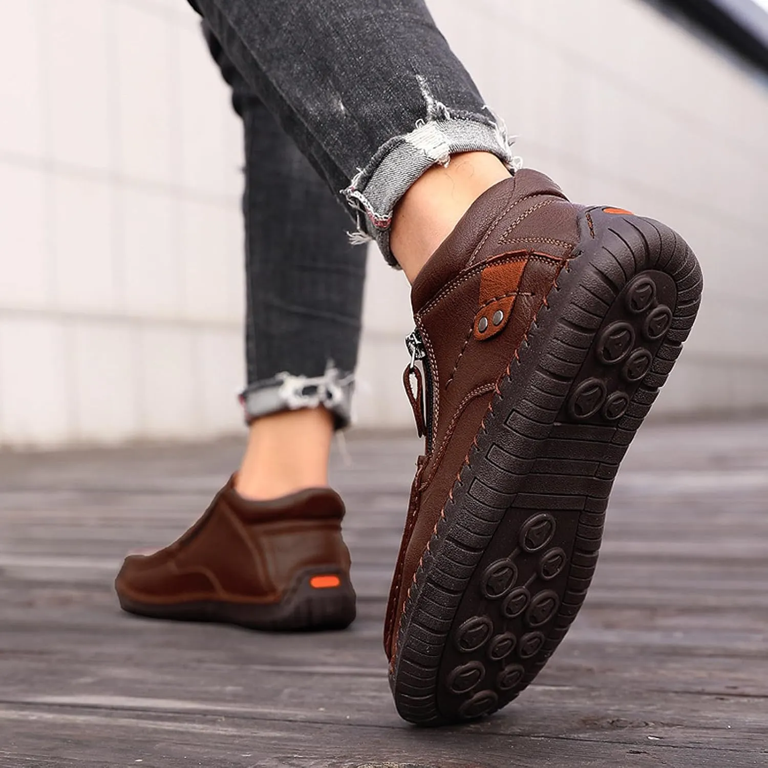 The First Young Driving Boots Men, Handmade Premium Leather Slip on Driving Boots Travel & Outdoor, Waterproof, Arch Support