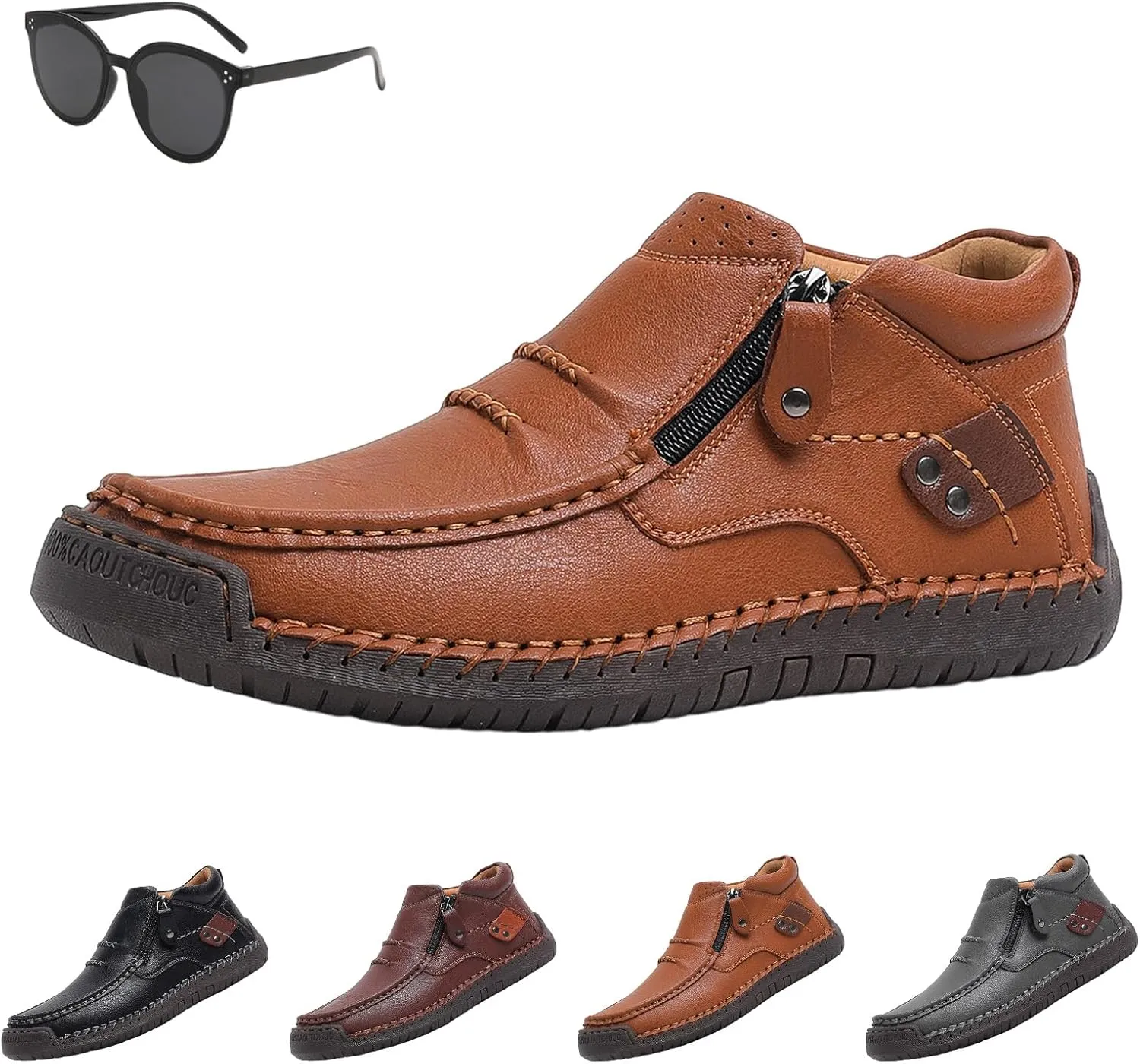 The First Young Driving Boots Men, Handmade Premium Leather Slip on Driving Boots Travel & Outdoor, Waterproof, Arch Support