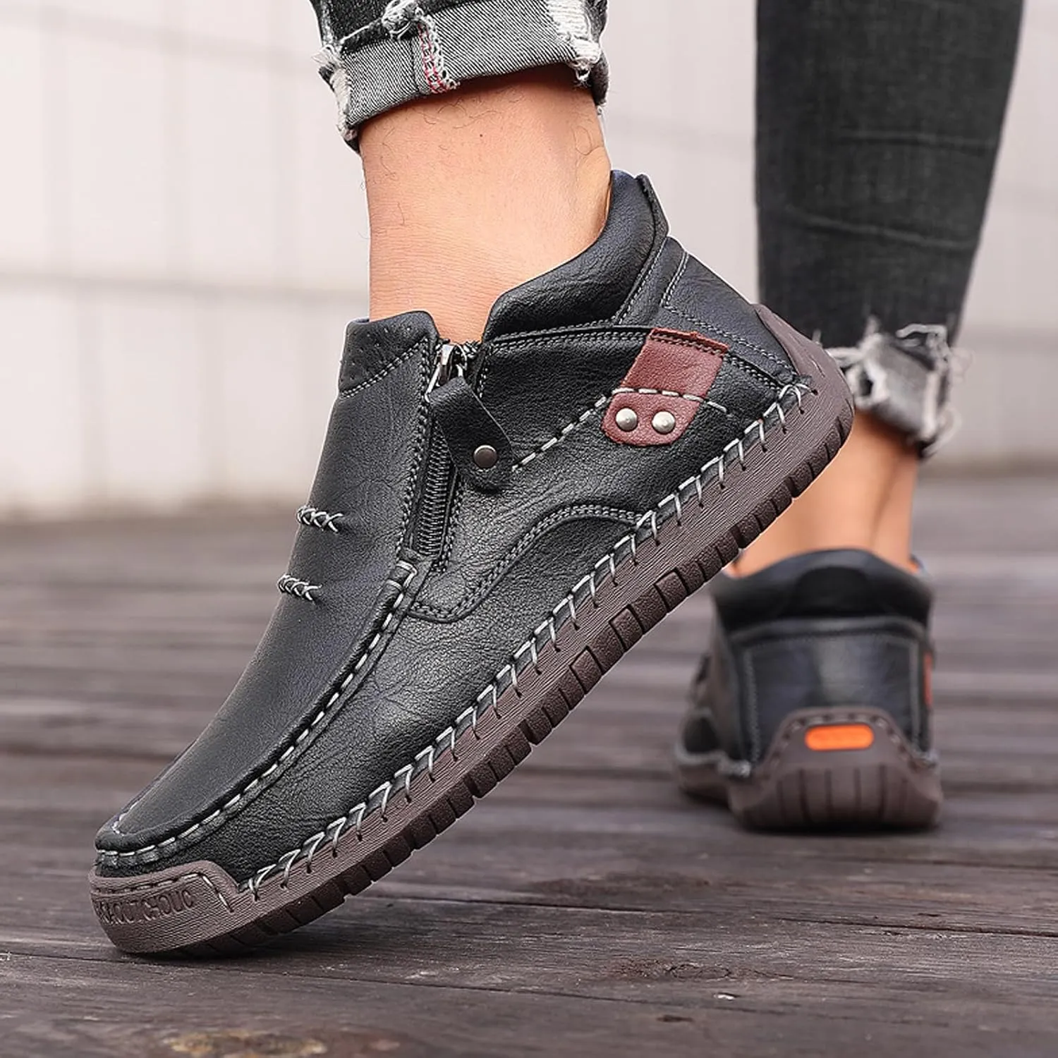 The First Young Driving Boots Men, Handmade Premium Leather Slip on Driving Boots Travel & Outdoor, Waterproof, Arch Support