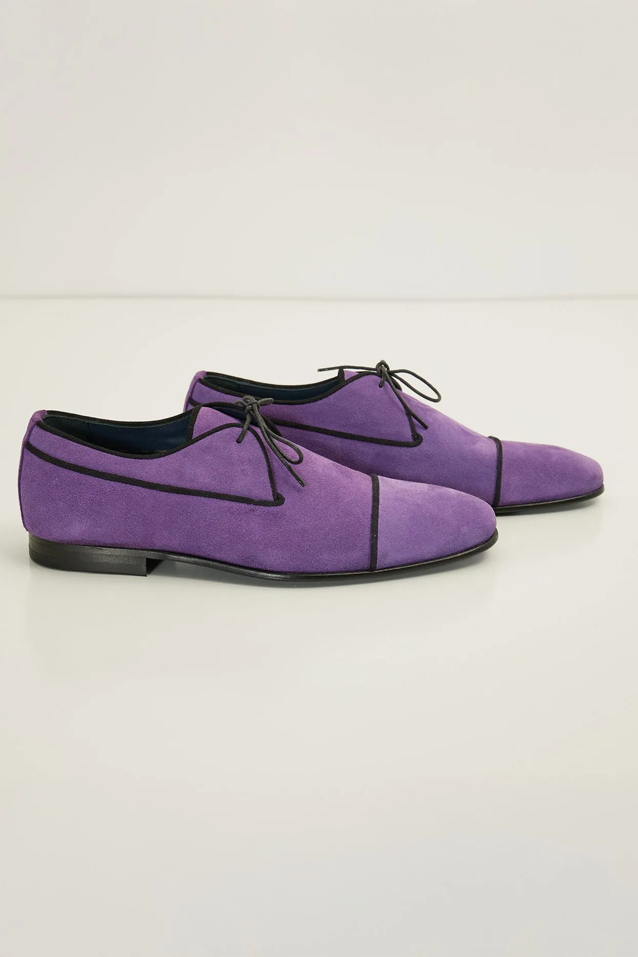 The Formal Leather Cap Toe Derby Shoes  - Purple Suede