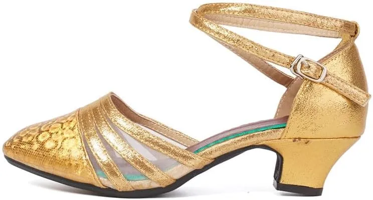 TINRYMX Women's Ankle Strap Closed Toe Glitter Latin Salsa Tango Dance Shoes Party Ballroom Dance Shoes DY302