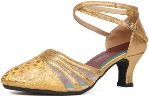 TINRYMX Women's Ankle Strap Closed Toe Glitter Latin Salsa Tango Dance Shoes Party Ballroom Dance Shoes DY302