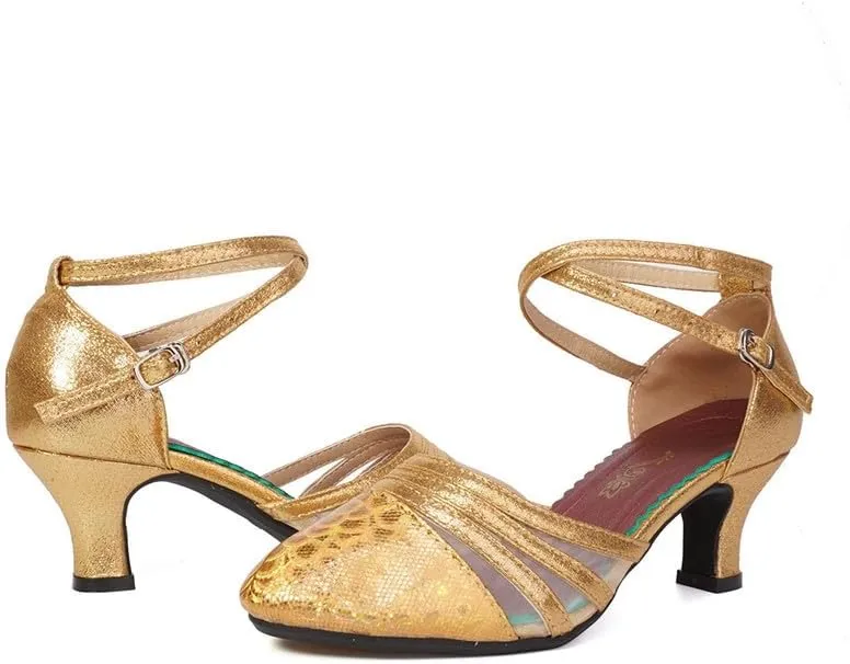 TINRYMX Women's Ankle Strap Closed Toe Glitter Latin Salsa Tango Dance Shoes Party Ballroom Dance Shoes DY302