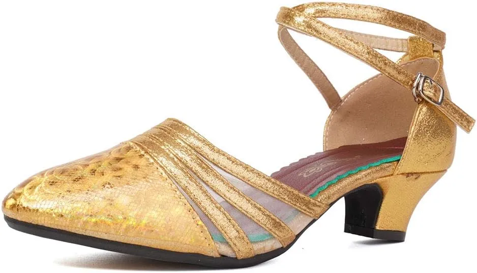 TINRYMX Women's Ankle Strap Closed Toe Glitter Latin Salsa Tango Dance Shoes Party Ballroom Dance Shoes DY302
