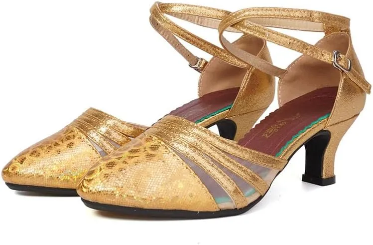 TINRYMX Women's Ankle Strap Closed Toe Glitter Latin Salsa Tango Dance Shoes Party Ballroom Dance Shoes DY302