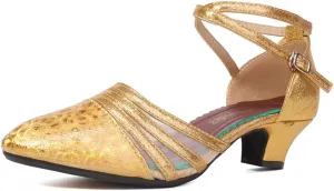 TINRYMX Women's Ankle Strap Closed Toe Glitter Latin Salsa Tango Dance Shoes Party Ballroom Dance Shoes DY302