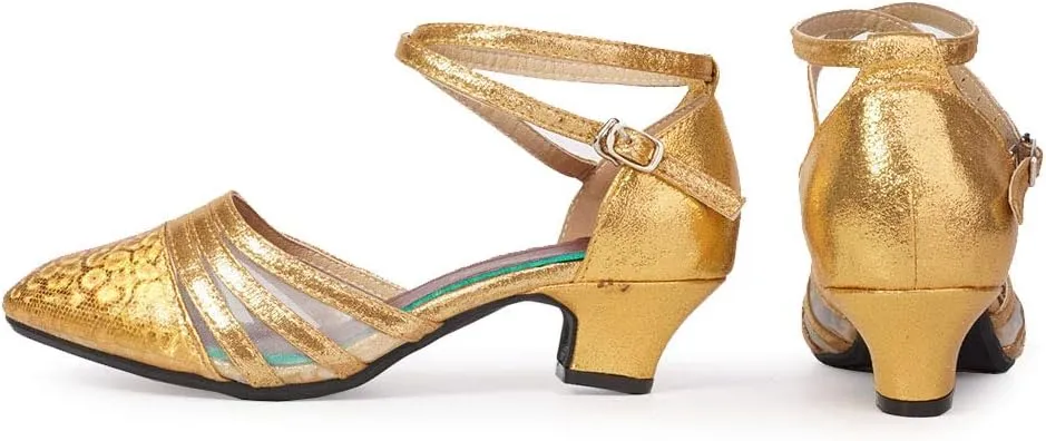 TINRYMX Women's Ankle Strap Closed Toe Glitter Latin Salsa Tango Dance Shoes Party Ballroom Dance Shoes DY302