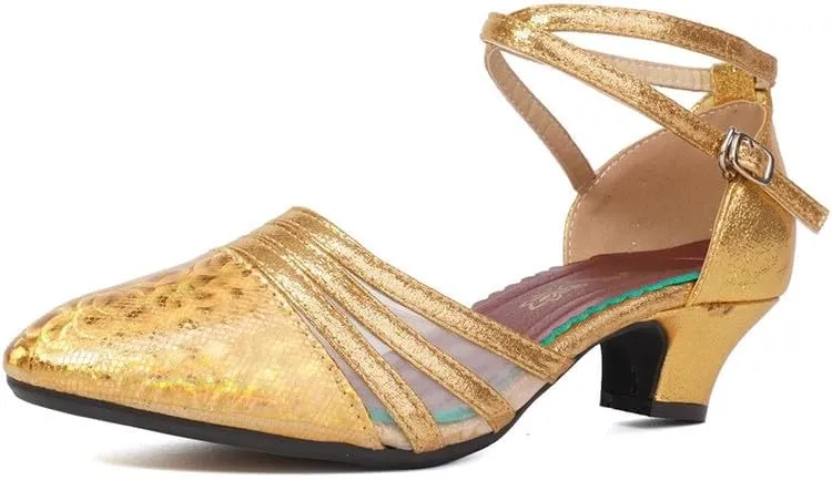 TINRYMX Women's Ankle Strap Closed Toe Glitter Latin Salsa Tango Dance Shoes Party Ballroom Dance Shoes DY302