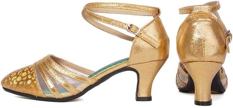 TINRYMX Women's Ankle Strap Closed Toe Glitter Latin Salsa Tango Dance Shoes Party Ballroom Dance Shoes DY302