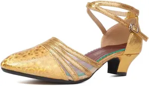 TINRYMX Women's Ankle Strap Closed Toe Glitter Latin Salsa Tango Dance Shoes Party Ballroom Dance Shoes DY302
