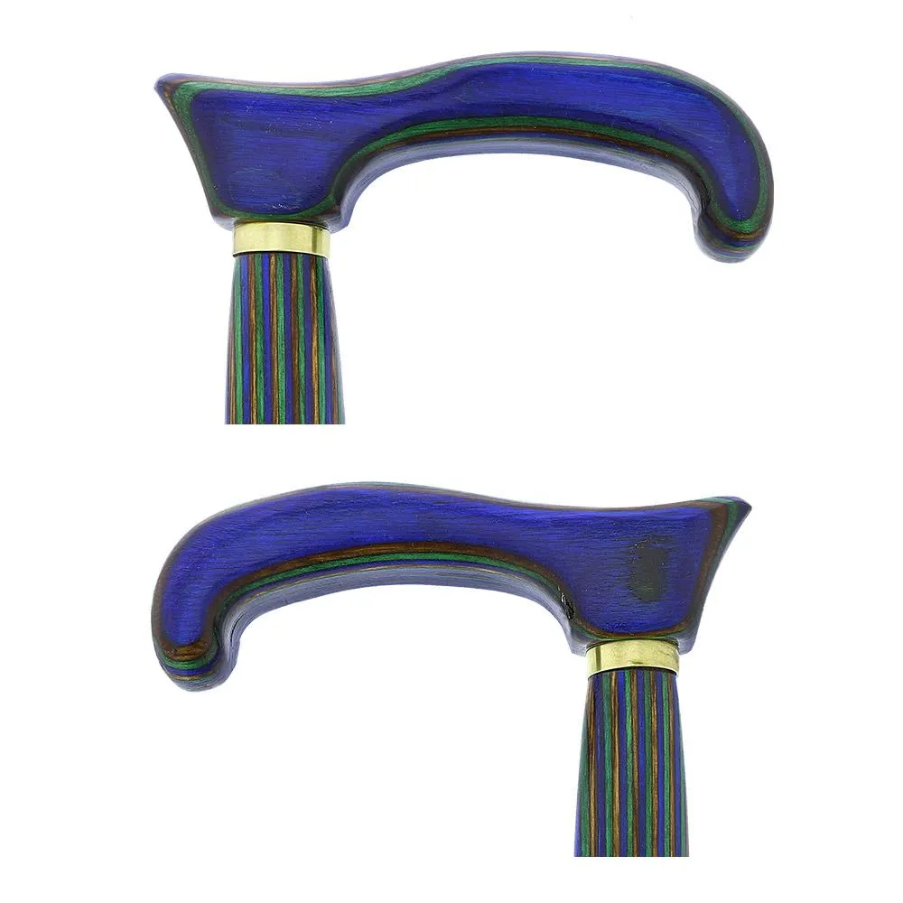 USA-Made Twisted Design Cane: Green, Blue & Brown Colorwood
