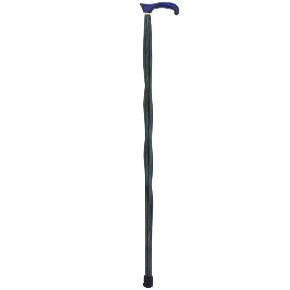 USA-Made Twisted Design Cane: Green, Blue & Brown Colorwood