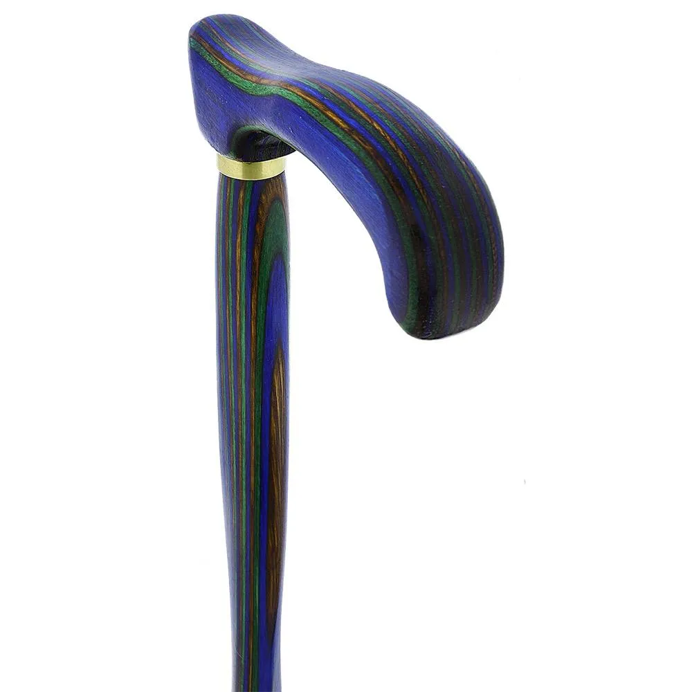 USA-Made Twisted Design Cane: Green, Blue & Brown Colorwood