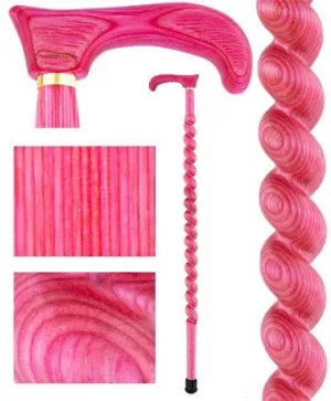 USA-Made Twisted Spiral Cane: Pink Vibrant Colorwood Laminate