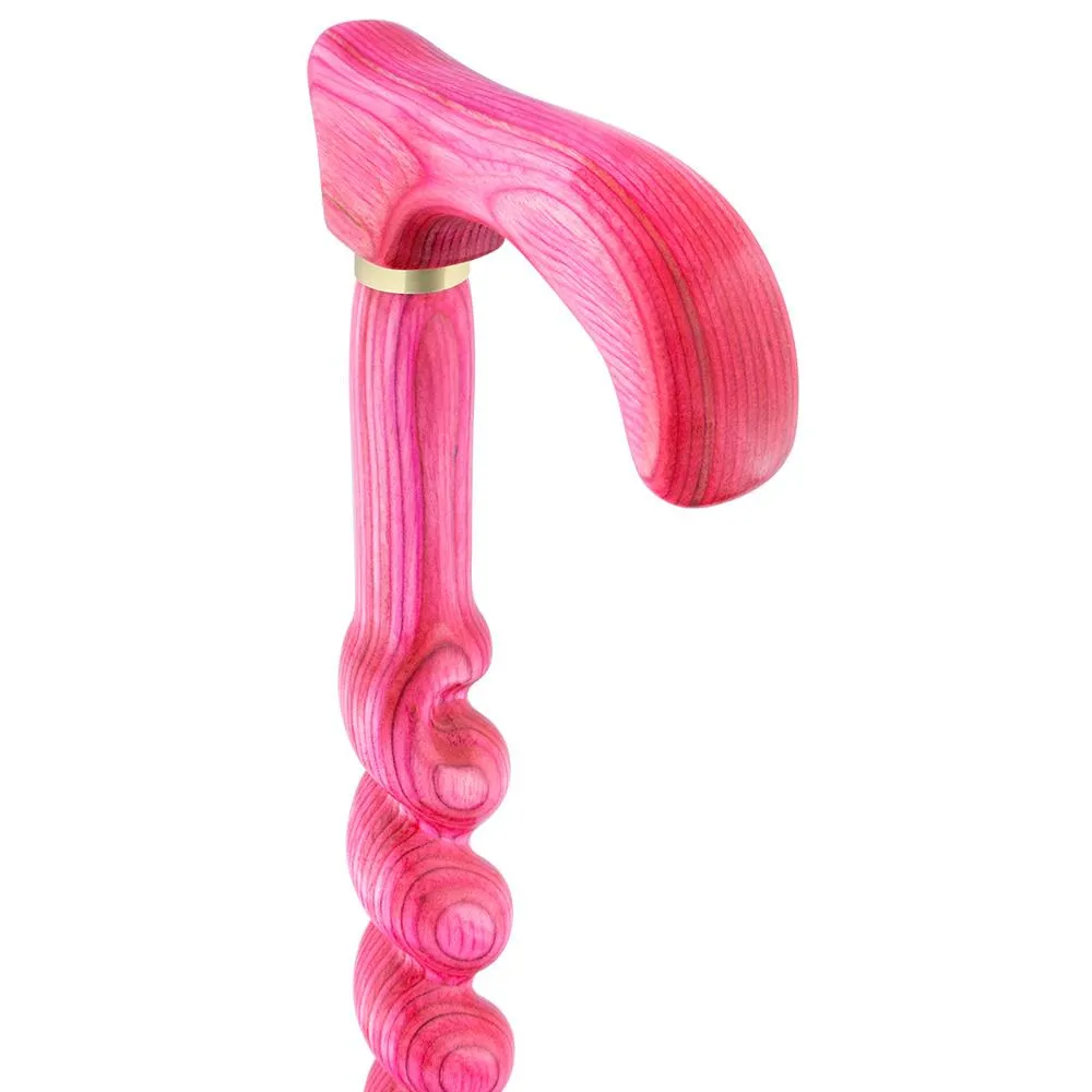 USA-Made Twisted Spiral Cane: Pink Vibrant Colorwood Laminate