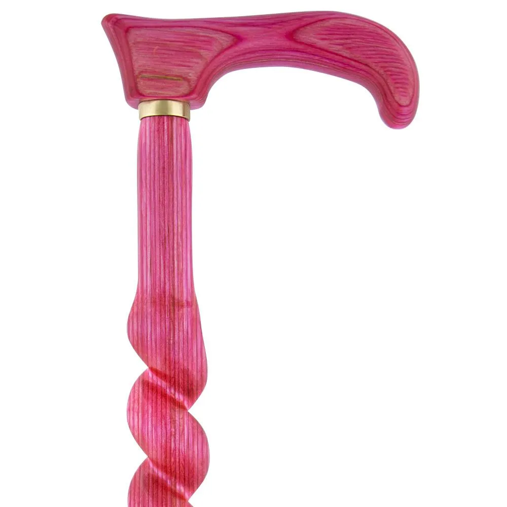 USA-Made Twisted Spiral Cane: Pink Vibrant Colorwood Laminate