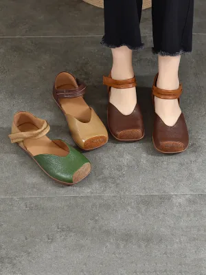 Women Summer Leather Colorblock Flat Shoes QW1039