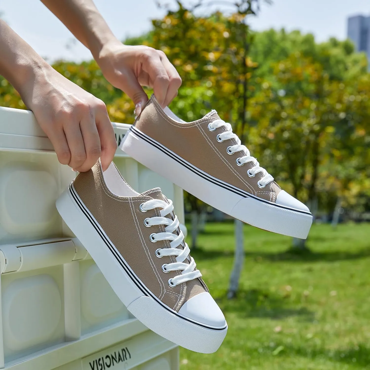 ZGR Womens Low Top Canvas Shoes,Lace up Canvas Sneakers,Casual White Tennis Walking Shoes