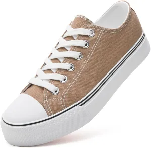 ZGR Womens Low Top Canvas Shoes,Lace up Canvas Sneakers,Casual White Tennis Walking Shoes
