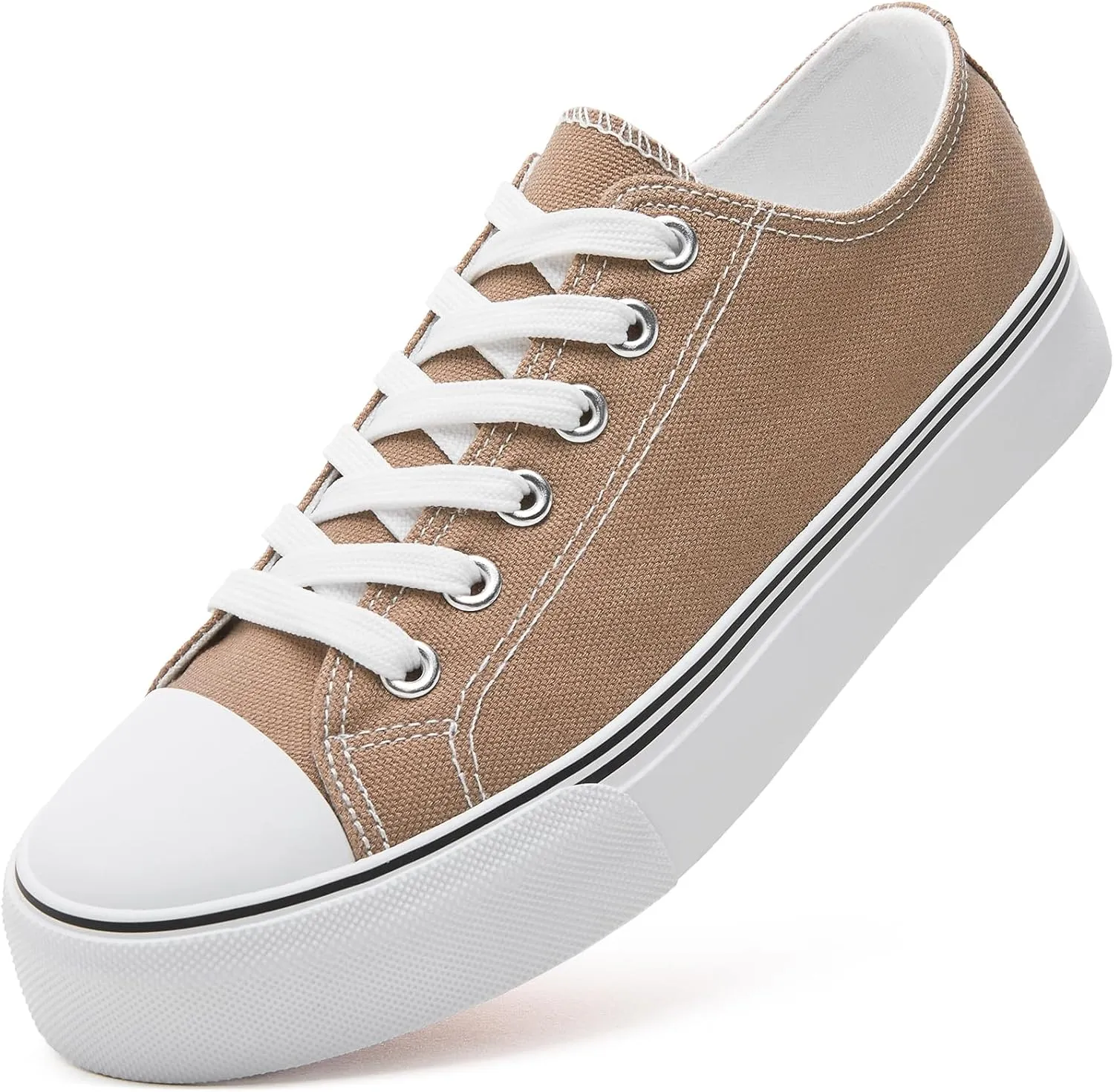 ZGR Womens Low Top Canvas Shoes,Lace up Canvas Sneakers,Casual White Tennis Walking Shoes